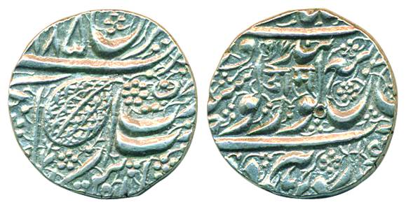 Nanakshahi Rupee, Silver, Amritsar mint, VS 1885/97, Nagari OM on obv center (KM# 22.4).On