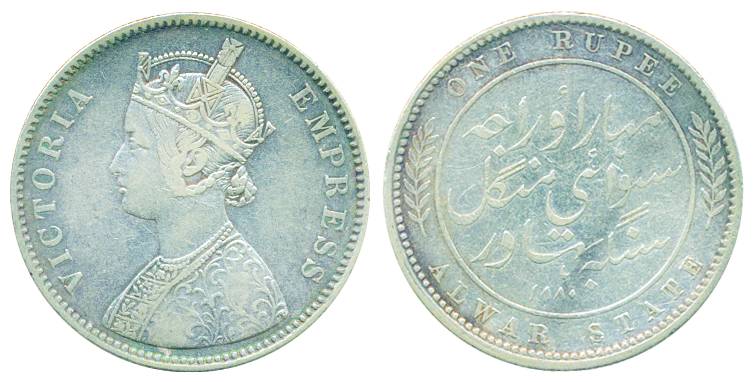 Mangal Singh, Silver, Rupee, with the name and portrait of Victoria Empress, 1880, Calcutt