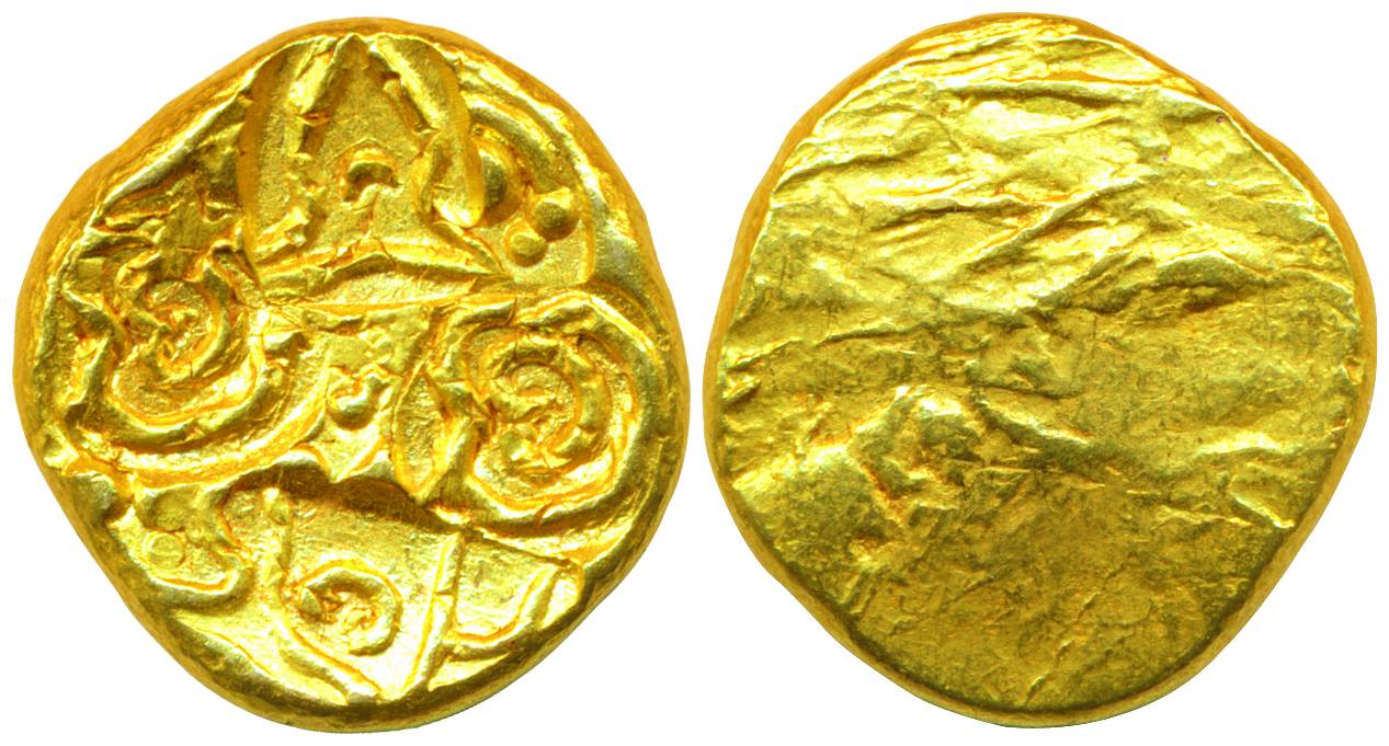 Telugu Chodas of Nellore, Bhujabala?, Gold, 3.48 g, Pagoda, 13th century, punch-marked typ