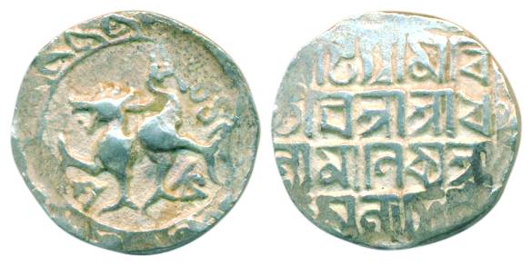 Dhanya Manikya (1490-1526), Silver, Tanka, a smaller lion to left and date behind the lion