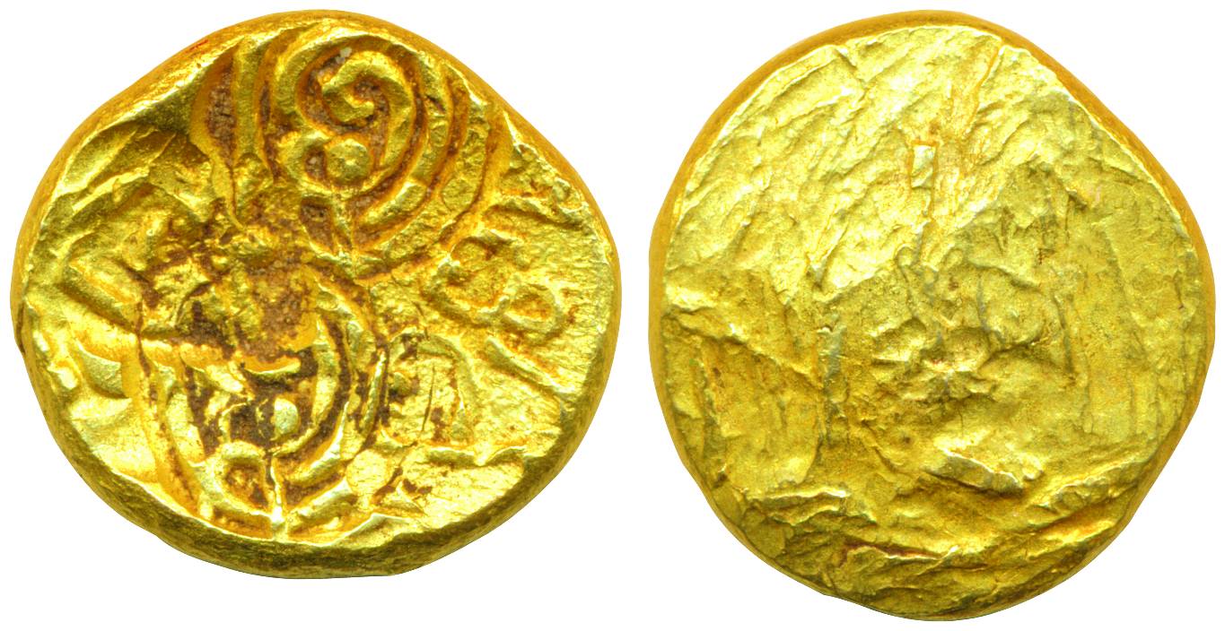 Southern India, Rajula Reddy, Gold, 0.19 g, ½ Fanam, an ornate lion facing front and walki