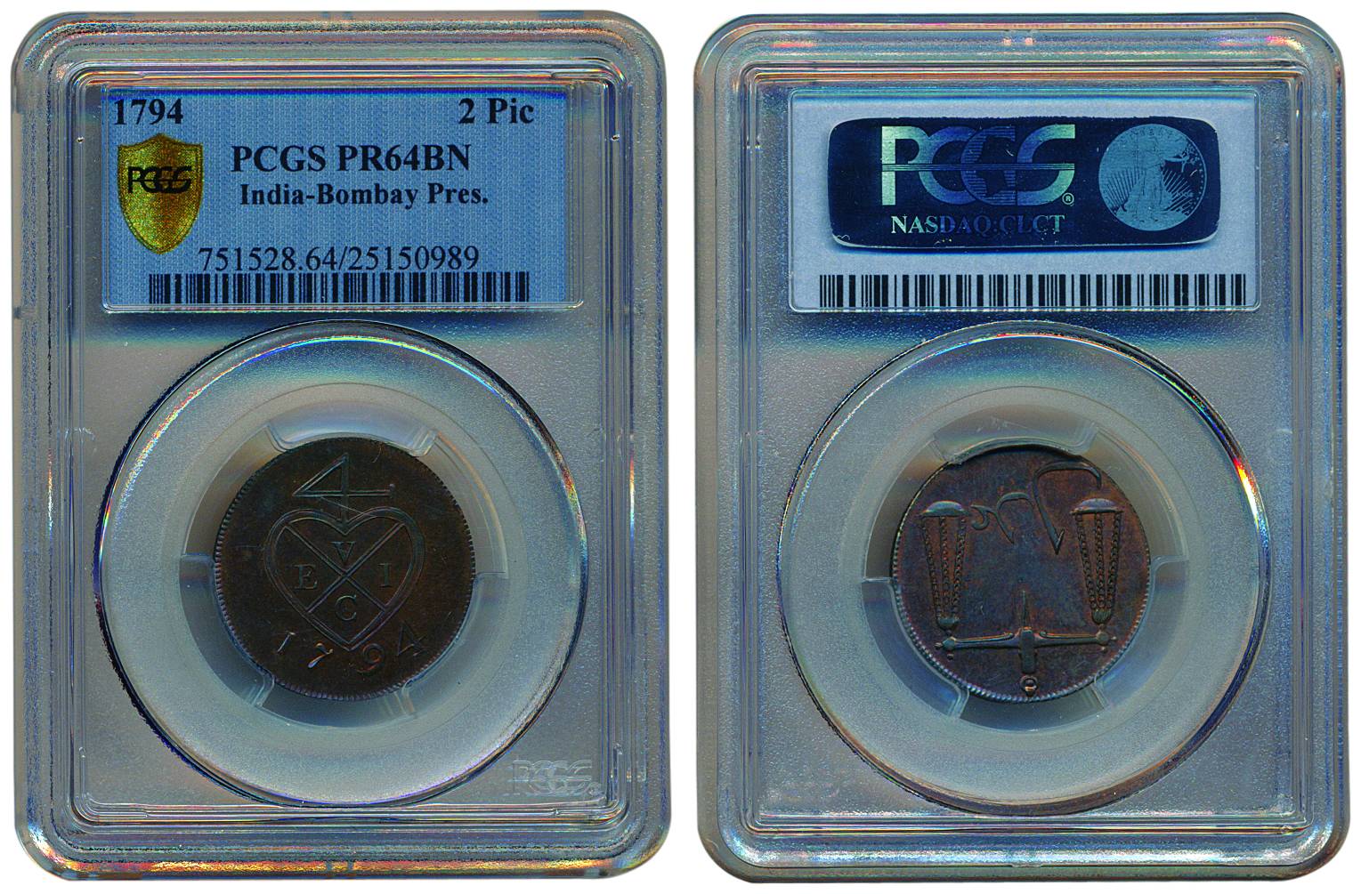 Copper, 2 Pice Proof, 1794, Adal series with Scale on obv, Bale mark on rev, oblique milli