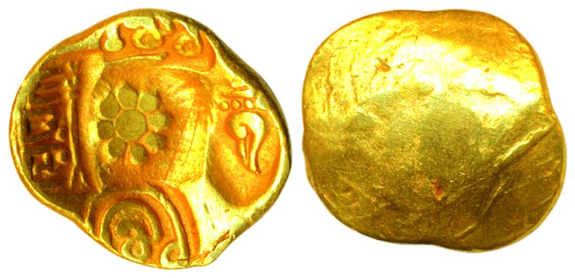 Yadavas of Devagiri, Singhana, Gold, 3.7 g, Padma Tanka, unifaced, punch-marked type with 