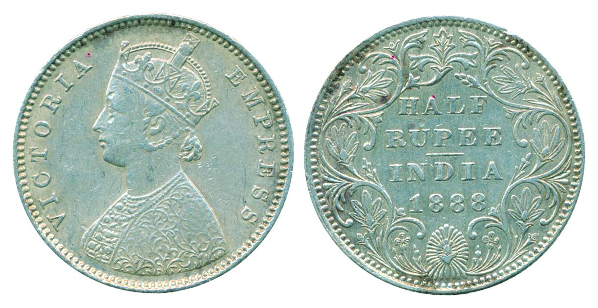 Victoria Empress, Silver, ½ Rupee, 1888.Very Fine+, Scarce