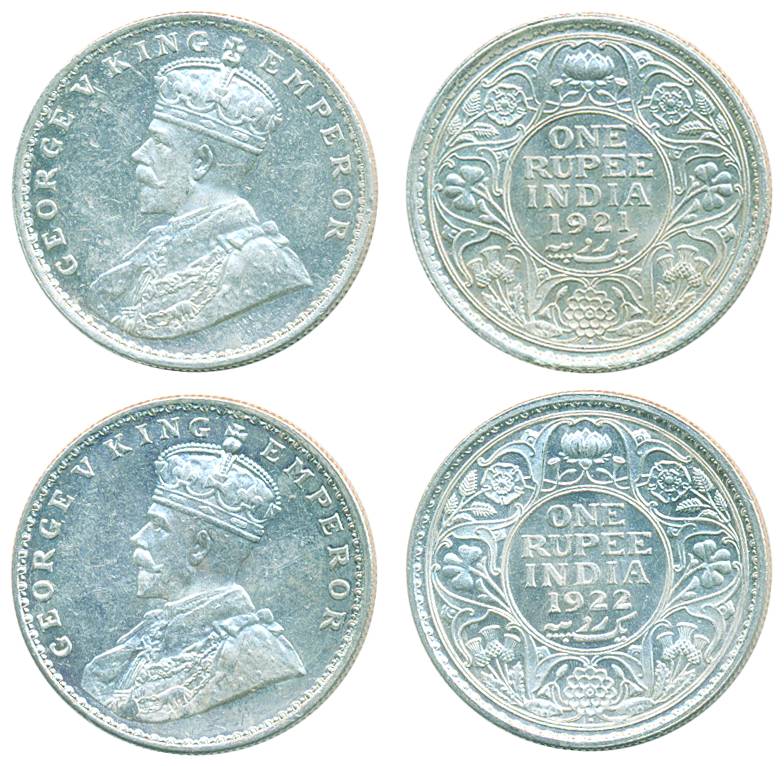 George V, Silver (2), Rupee, 1921 and 1922, Bombay mint.UNC, Rare in this grade. 2 coins