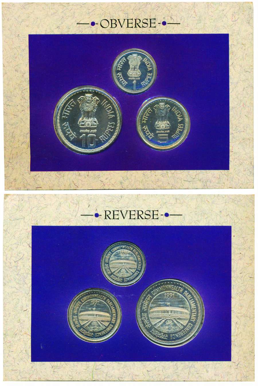 1991, UNC Set of 37th Commonwealth Parliamentary Conference, Set of 3 coins, Rs. 10, 5 & R