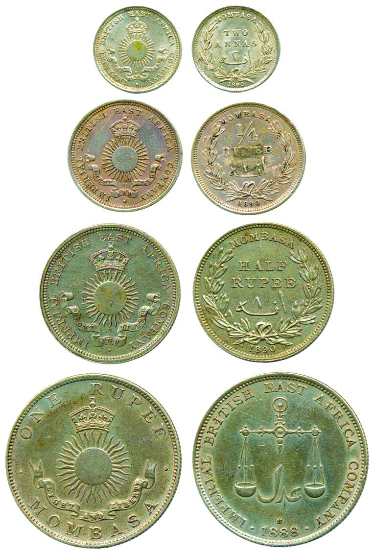Mombasa, Imperial British East Africa Company, Silver (4), Set of 4 denominations: Rupee, 