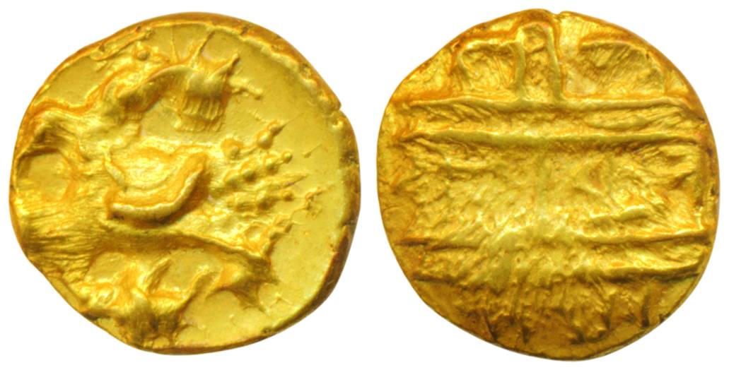 Vijayanagar, Achyuta Deva Raya (AD 1529-1542), Gold, 1.70 g,½Pagoda, two headed mythical b