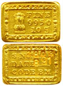Tola Gold Token, 10.03 g, Bombay Mint, Lion capital on obv, BM abbreviation, 9950 Fine, Sr