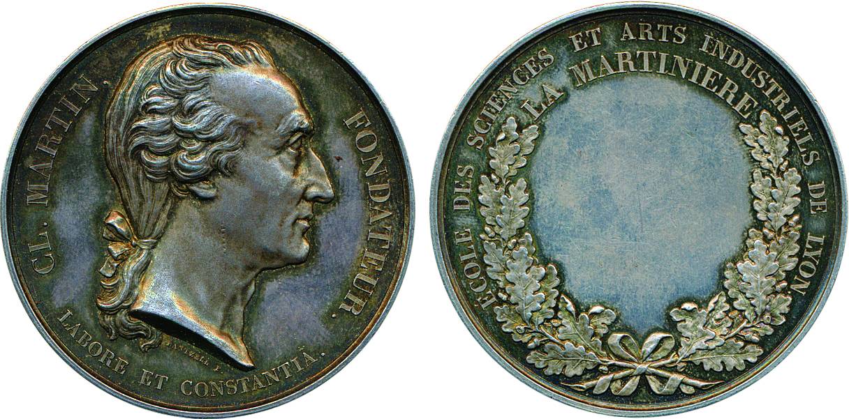Claude Martin Medal, Silver, high relief bust to right with the legend on obv,wreath with 