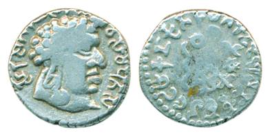 Satavahanas, Vasithiputra Siri Satakarni, Silver, Portrait type with the typical bust on t