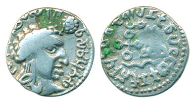 Satavahanas, Vasithiputra Siri Satakarni, Silver, Portrait type with the typical bust on t