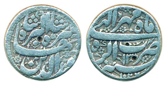 Jahangir, Silver, Rupee, Agra mint, nur ud din type, mint name at bottom on rev, Mihr Mont