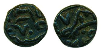 Jahangir, Copper, 3.09 g, Trambiyo, Delwara mint (Junagadh dist), name of ruler on obv, mi
