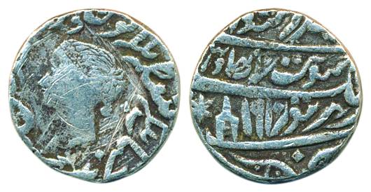 Jaswant Singh, Silver, Rupee, Bharatpur Mint, with the name and portrait of Queen Victoria