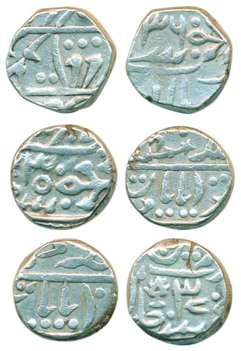Silver (3), Rupee, Jhalawar mint, leaf mint mark, RY 35, 36 and 37. Very Fine. 3 coins
