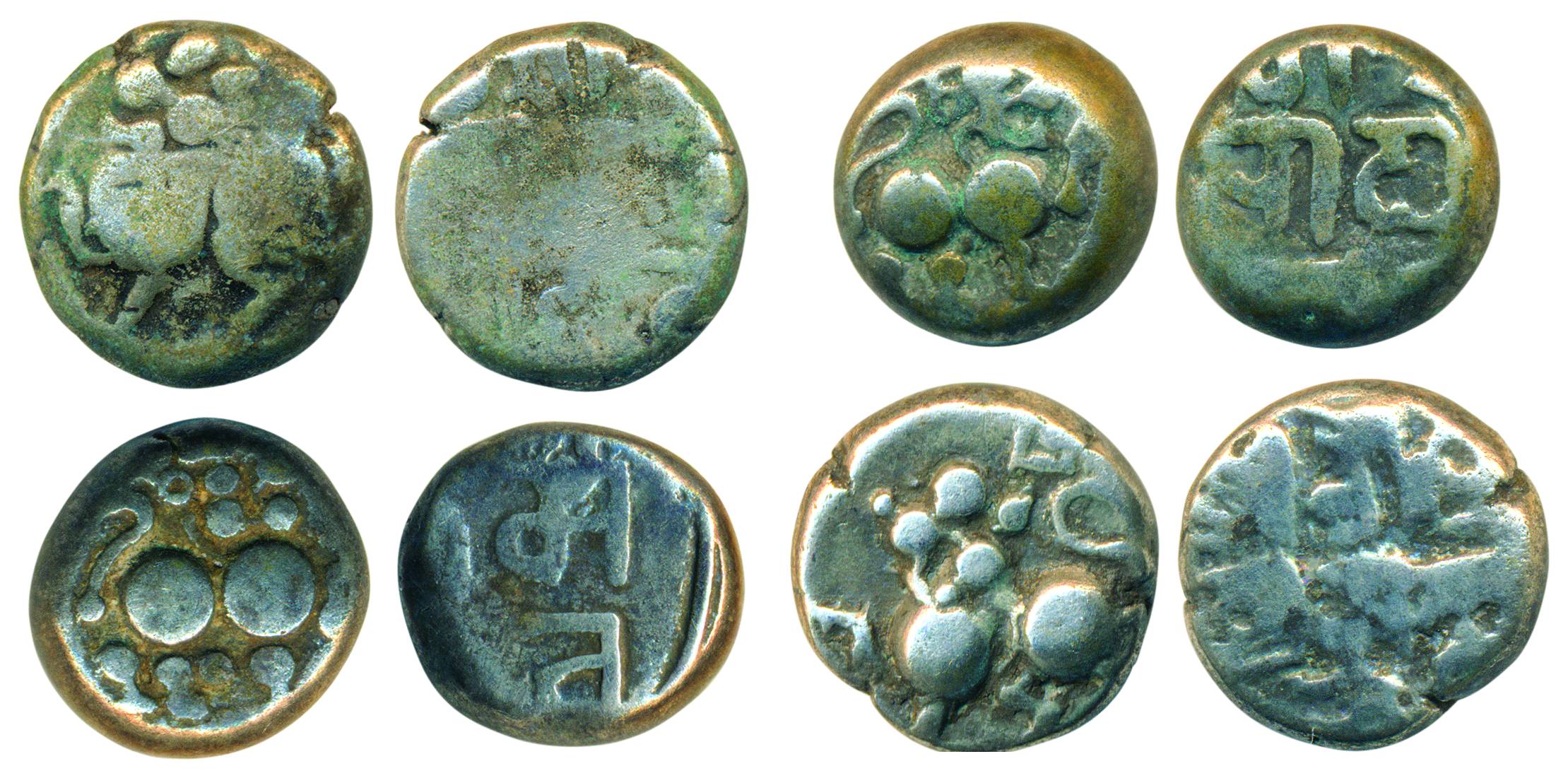 Yadavas of Devagiri, 10th century AD, Silver (4), lion to left (2), and lion to right (2),