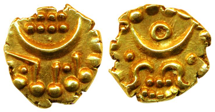 Anantraya Fanam, Gold, 0.37 g, anonymous, ND (1860-1890), KM# 23. About UNC, Rare.