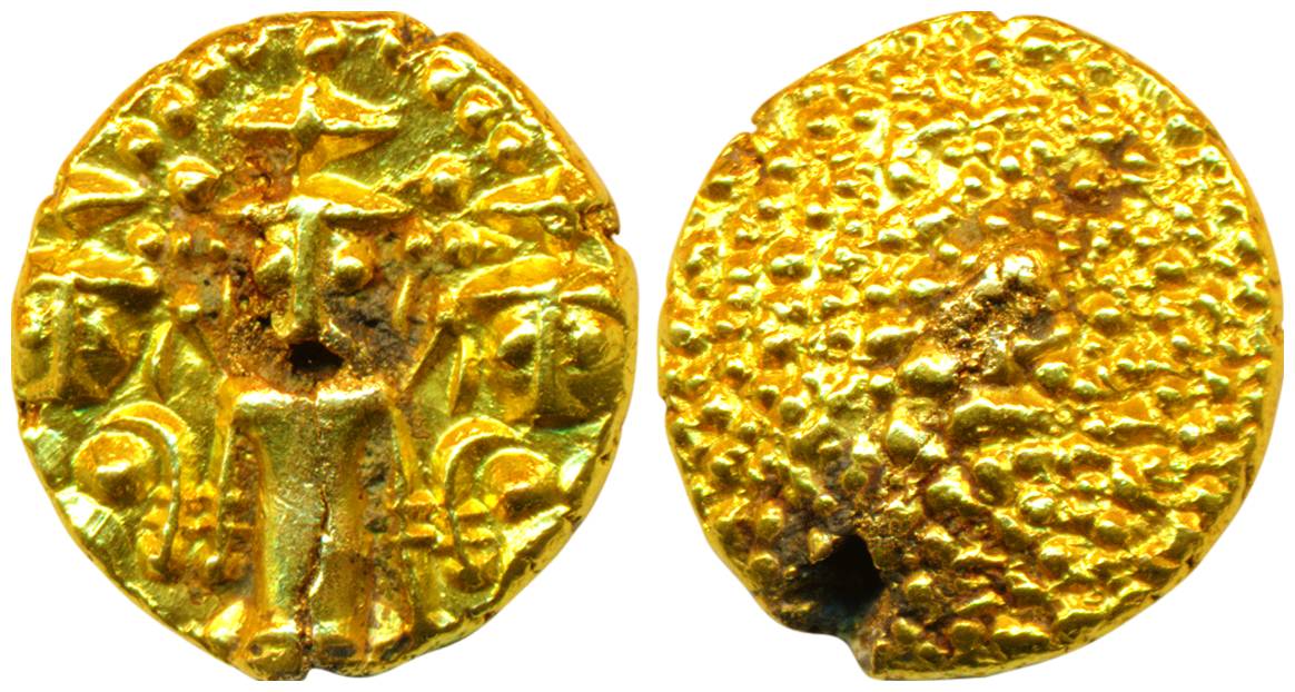 3-Svami Pagoda, Gold, 3.37 g, 3 human figures, namely Tirupati Balaji in the centre and fl