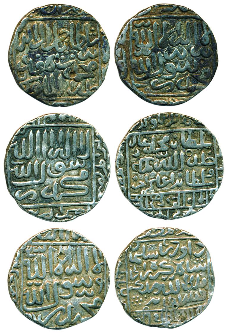 Silver (3), Tanka, Daud Shah, Jalal ud din Muhammad Shah and Muhammad Adil Shah. Square-ar