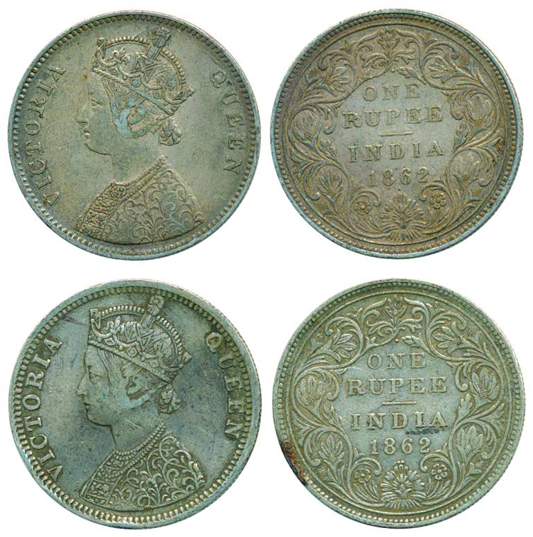Victoria Queen, Silver, Rupee (2), Bombay mint, 1862, A/II/I/1 and C/II/1/2. Very Fine, Sc