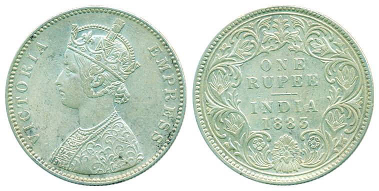 Victoria Empress, Silver, Rupee, 1883, Bombay mint, A3/I/B raised. Very Fine, Scarce.