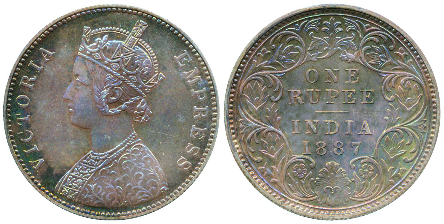 Victoria Empress, Silver, Rupee Proof, Calcutta mint, 1887, A1/I/C incused. Brilliant Mint