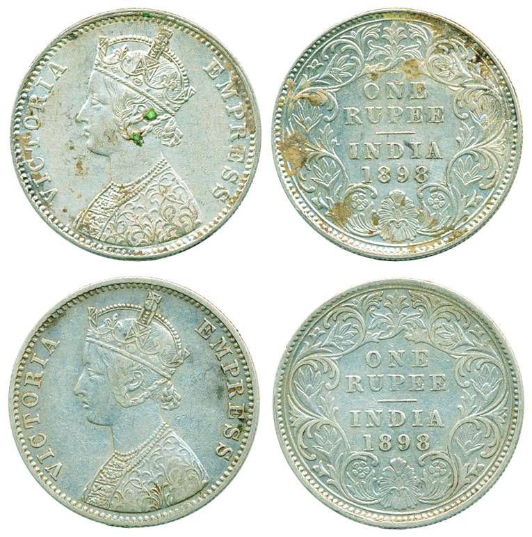 Victoria Empress, Silver, Rupee (2), 1898, Calcutta mint, C3/I/C incused. Very Fine to