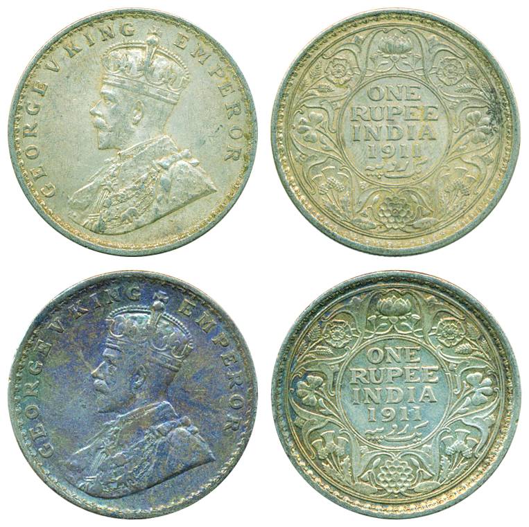 George V, Silver, Rupee (2), 1911Bombay and 1911 Calcutta mints, Pig Rupees. Very Fine to 