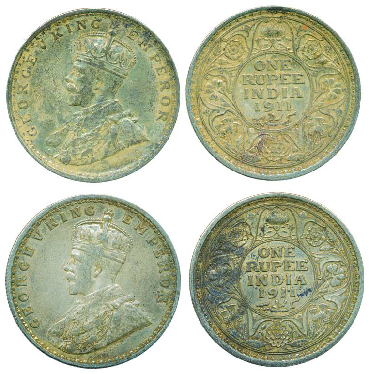 George V, Silver, Rupee (2), 1911 Bombay and 1911 Calcutta mints, Pig Rupees. Very Fine, S