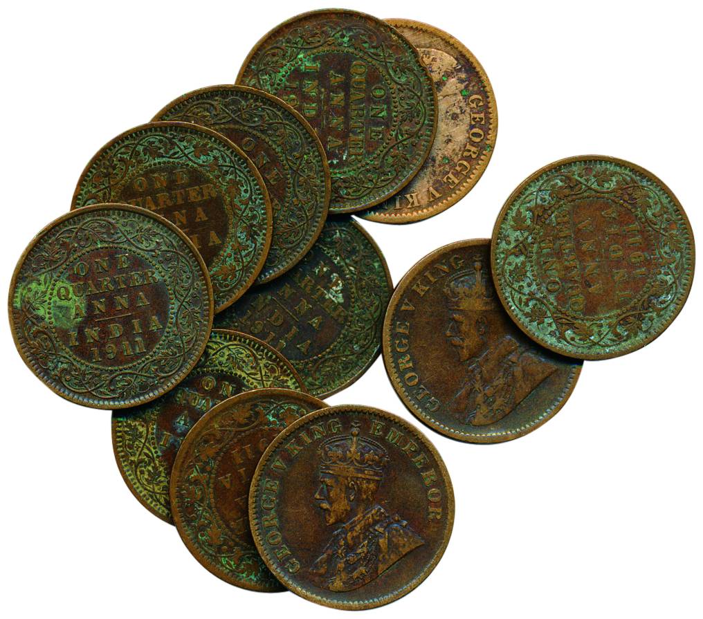 George V, Copper, 1/4 Anna (11), 1911, Calcutta mint, no dot mark, Pig type. Fine+ to Extr
