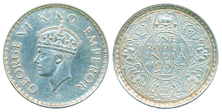 George VI, Silver, Rupee, 1938, Bombay mint, without Dot type. Almost UNC, Rare.