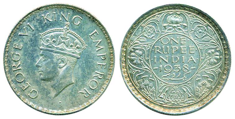 George VI, Silver, Rupee, 1938, Bombay mint, without Dot type. Almost UNC, Rare.