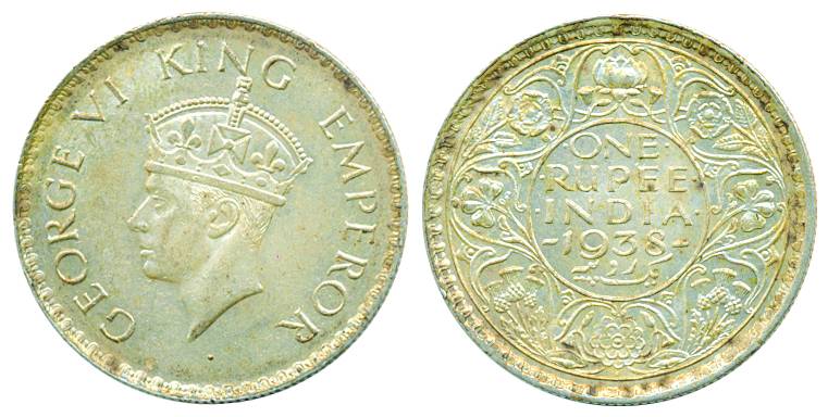 George VI, Silver, Rupee, 1938, Bombay mint, with Dot type, Head Type II. Almost UNC, Rare