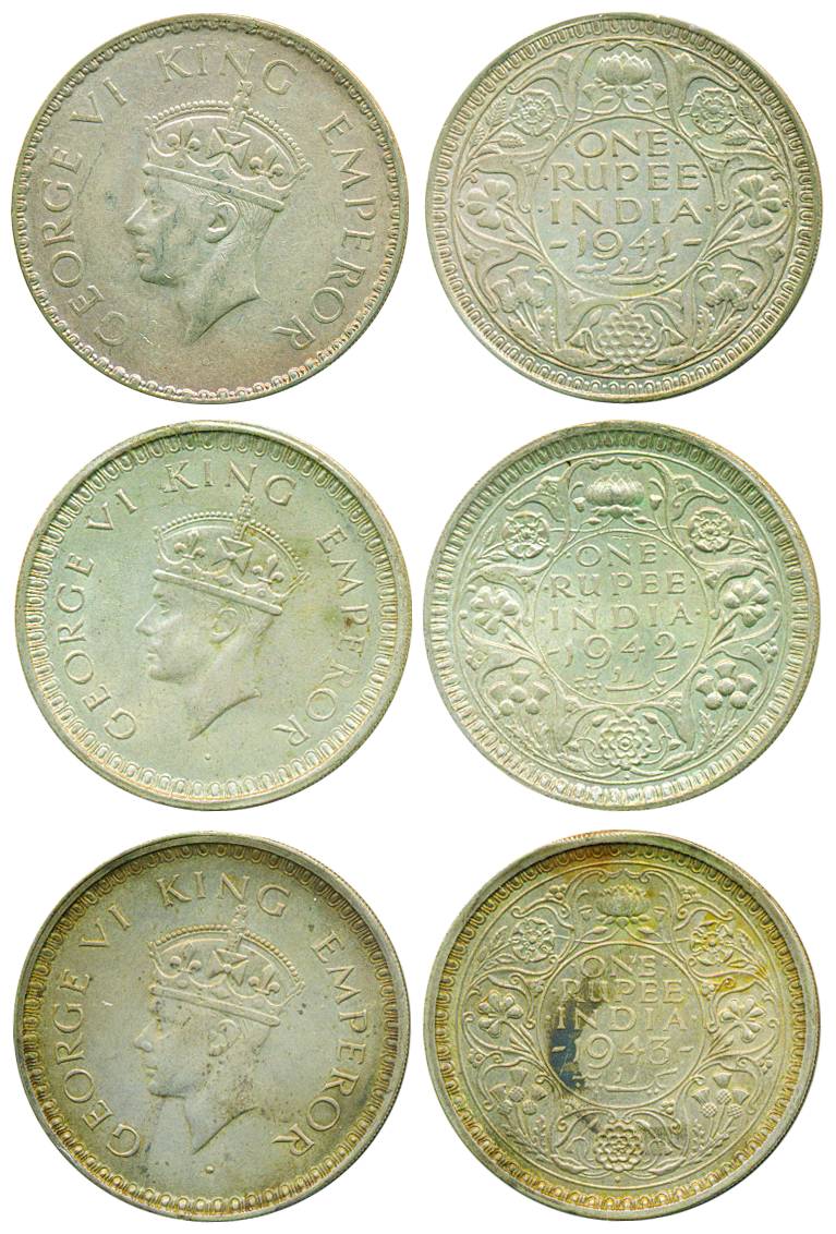 George VI, Silver, Rupee (3), Bombay mint, 1941, 1942 and 1943. Very Fine to Extremely Fin