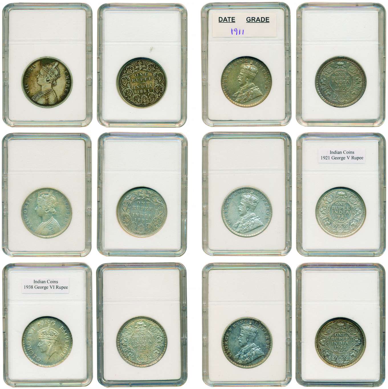 Complete Set of Silver (56), Rupee Coins of British India, right from 1835 to 1947, except