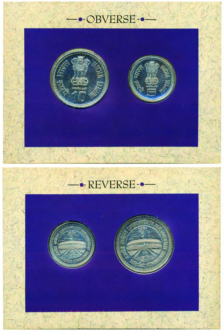 UNC Set of 1991, 37th Commonwealth Parliamentary Conference, Set of 2 coins - Rs. 10 & 5, 