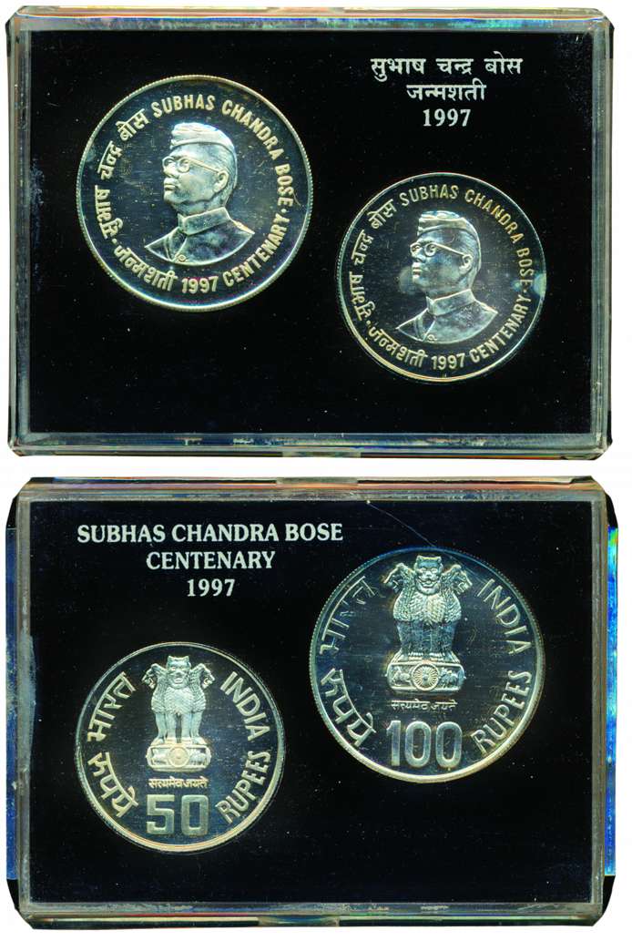 UNC Set of 1997, Subhas Chandra Bose Centenary1997, Set of 2 coins - 100 & 50 Rupees, Calc