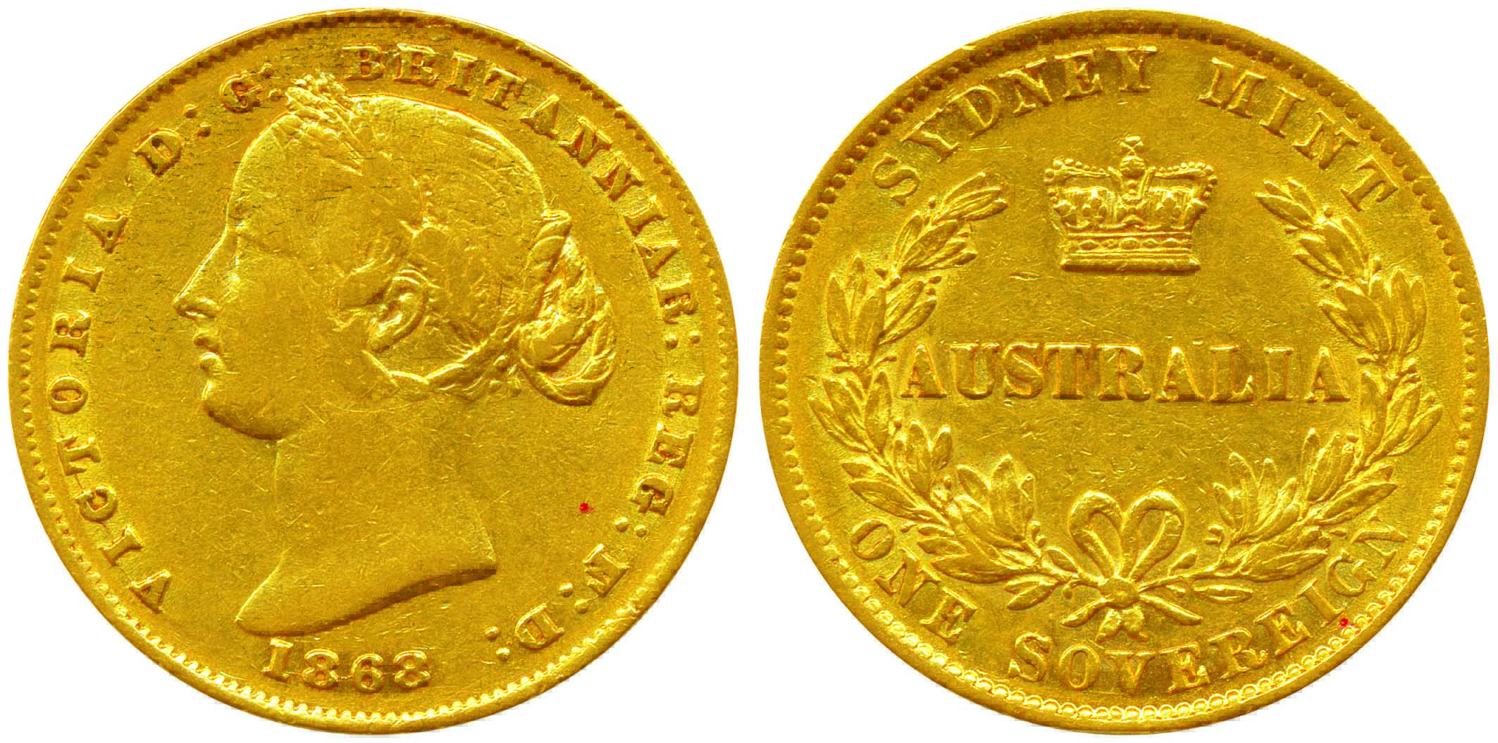 Australia, Victoria, Gold, 7.97 g, 1 Sovereign, 1868, Sydney mint. About Extremely Fine.