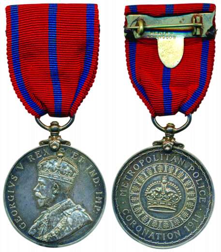 George V, Silver, Coronation Medal issued by the Metropolitan Police, 1911. Awarded to P. 