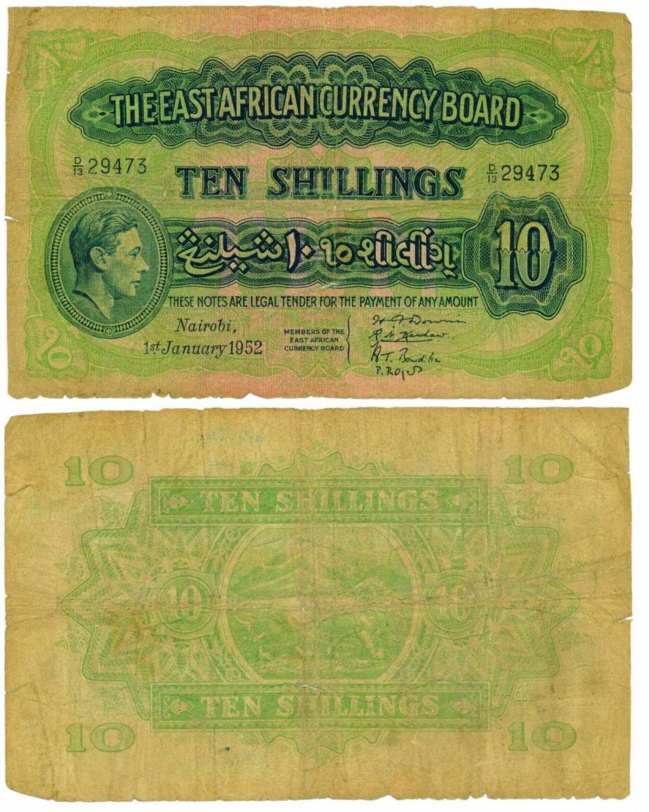 East Africa, George VI, 10 Shillings, dated 1st January 1952 at Nairobi, denomination also