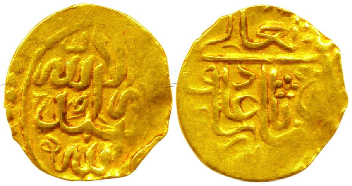 Akbar, Gold, 0.92 g, 1/10 Mohur, Mintless but issued at Badakshan (KM 700.2). Fine, Scarce