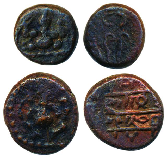 Nayakas of Madura, Copper (2), Cash and 1/2 Cash, anonymous, Lord Ganesh on obv, Tamil leg