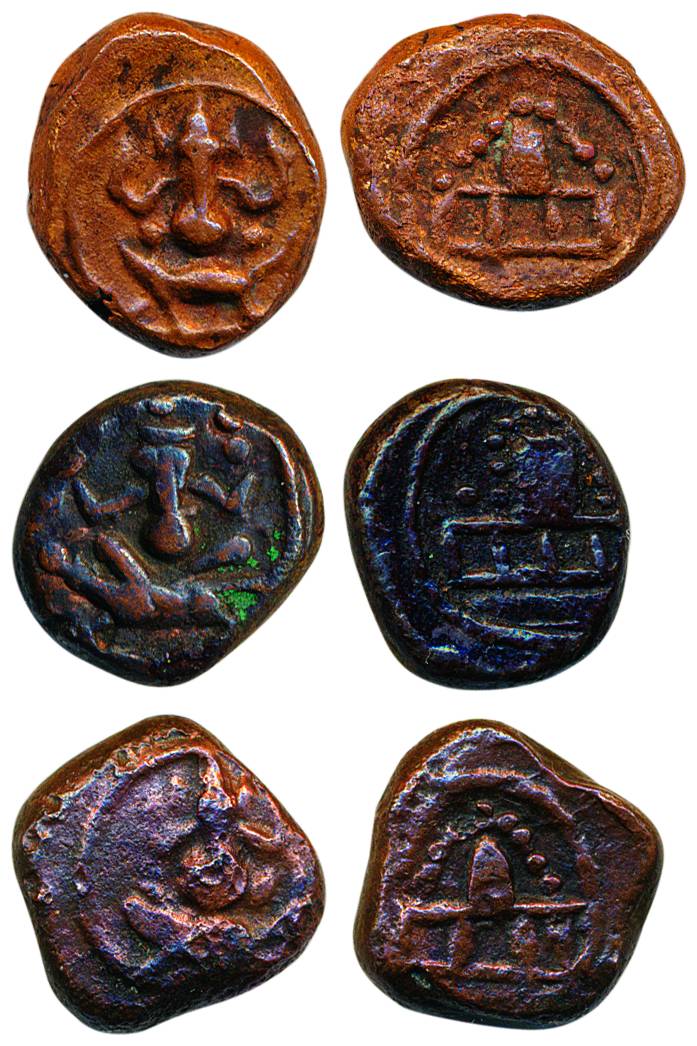 Nayakas of Shivganga, Copper (3), Cash, anonymous, Lord Ganesh on obv, Shiva Linga on rev.