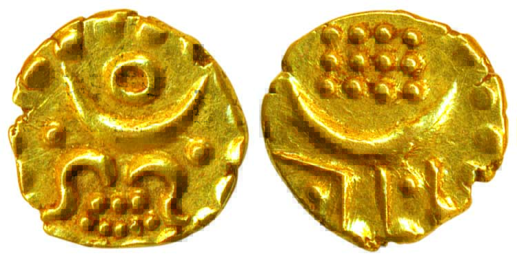 Rama VarmaIV, Gold, 0.38 g, Anantaraya Fanam, ND (1860-90), KM 23. About UNC, Rare.