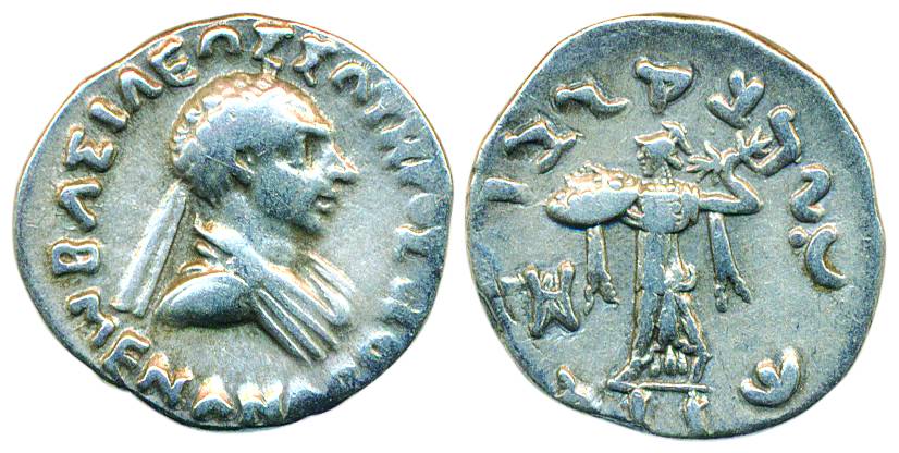 Indo-Greeks, Menander (160-145 BC), Silver, Drachm, diademed bust of the king to right wit