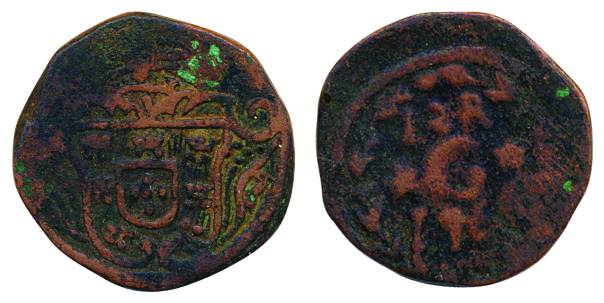 Goa, Copper, 12 Reis, denomination, date and G on obv, crowned arms on rev, 176x (KM 140).
