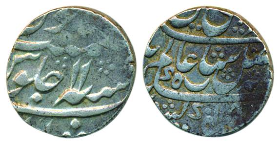 Murshidabad mint, Silver, Rupee, in the name of Shah Alam II, RY 11, mint name at bottom o
