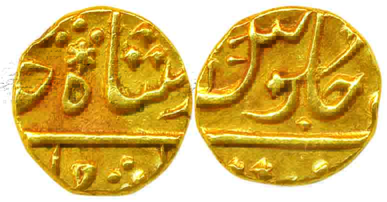 Gold, 1/15 Mohur or Rupee, 0.76g, struck at the Bombay Mint, (circa 1803-24 AD), in the na