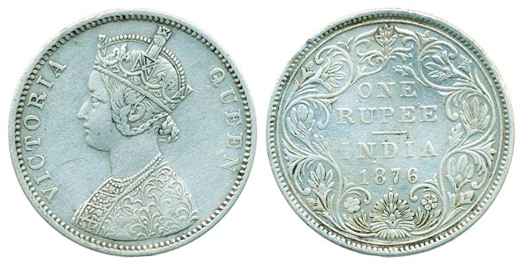 Victoria Queen, Silver, Rupee, 1876, Bombay mint, A2/II/Dot. Very Fine+, Scarce.